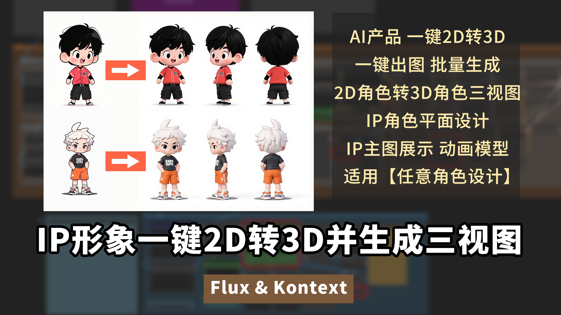 Flux&Kontext工作流：IP形象一键2D转3D并生成三视图